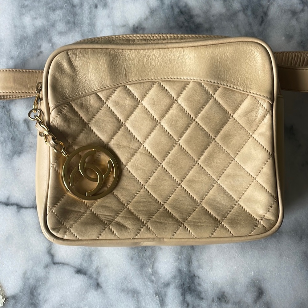 Vintage Chanel Beige Leather Waist Bag